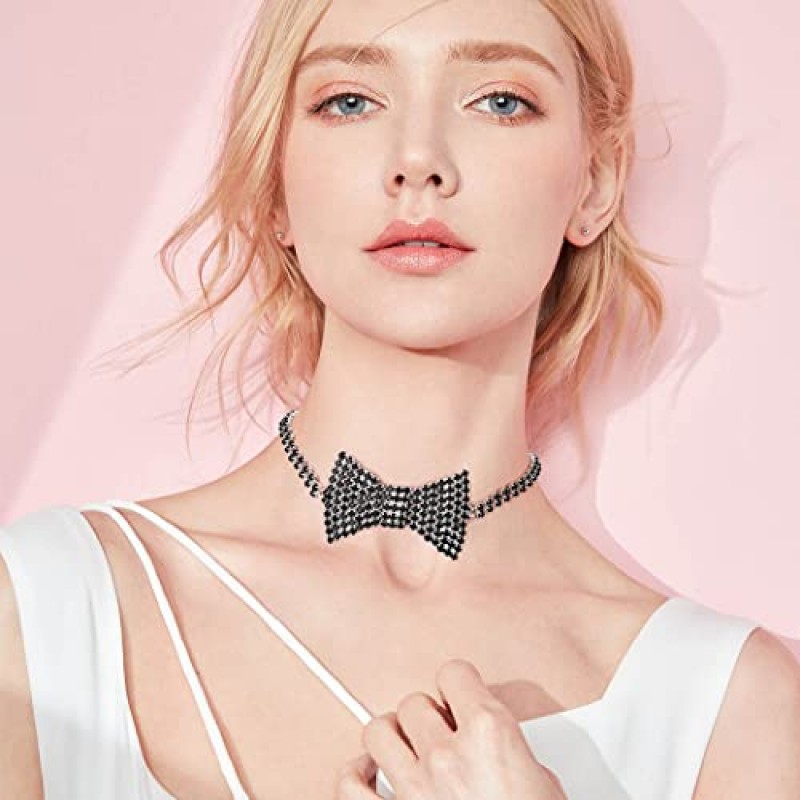 Sethain Boho 라인 석 초커 목걸이 실버 크리스탈 bowknot 목걸이 여성과 소녀를위한 파티 쥬얼리 액세서리