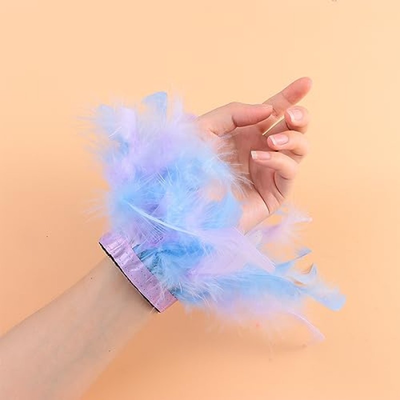 Dazzleimart 2쌍 깃털 팔목, 깃털 슬랩 팔찌, 깃털 스냅 링, 슬랩 팔찌 커프스, 여성용 손목 장식, 파티, 댄스에서 매일 착용하기에 적합합니다.
