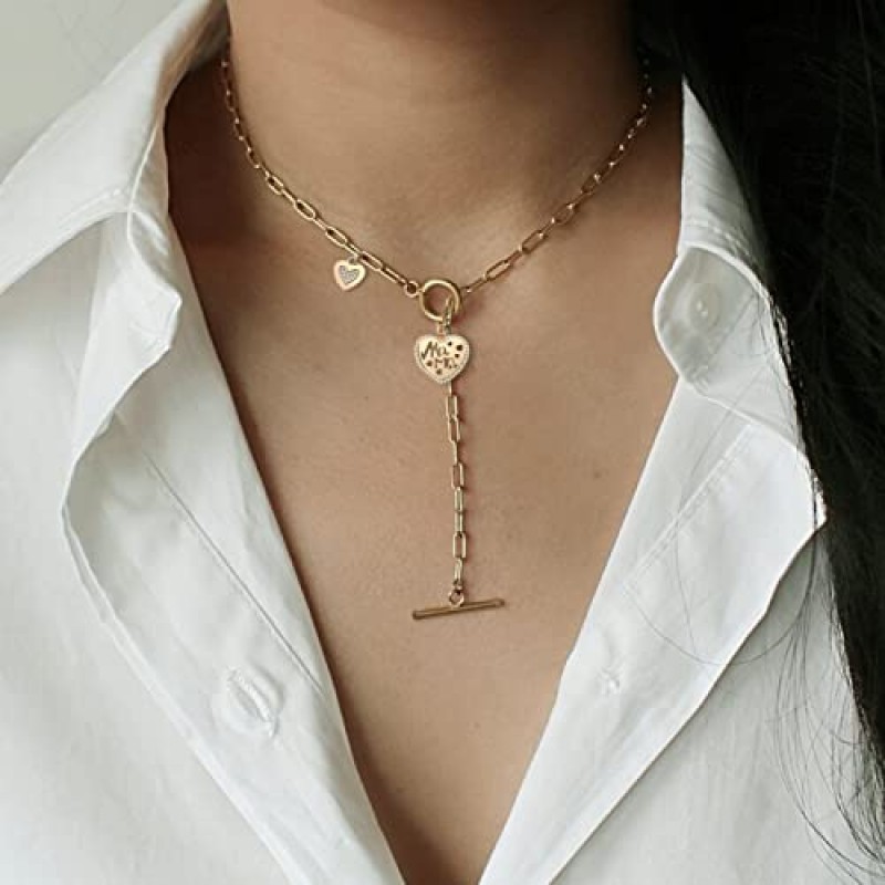 DoreenBeads 18K 골드 도금 썬 문 스타 나침반 하트 잠금 펜던트 목걸이 토글 클립 체인 목걸이 여성용 저자 극성 보석 선물 여자