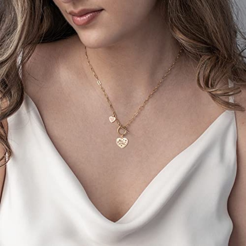 DoreenBeads 18K 골드 도금 썬 문 스타 나침반 하트 잠금 펜던트 목걸이 토글 클립 체인 목걸이 여성용 저자 극성 보석 선물 여자
