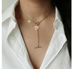 DoreenBeads 18K 골드 도금 썬 문 스타 나침반 하트 잠금 펜던트 목걸이 토글 클립 체인 목걸이 여성용 저자 극성 보석 선물 여자