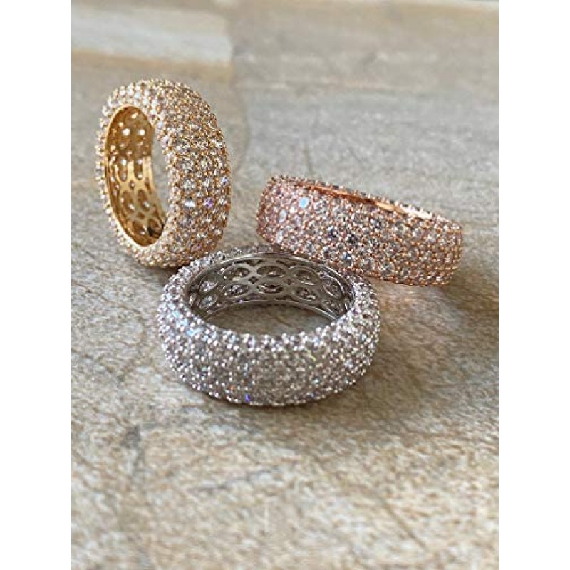 Barzel Womens Wide Eternity Ring 웨딩 밴드 18k 화이트 골드 또는 로즈 골드 도금 와이드 밴드 큐빅 지르코니아 영원의 밴드 반지