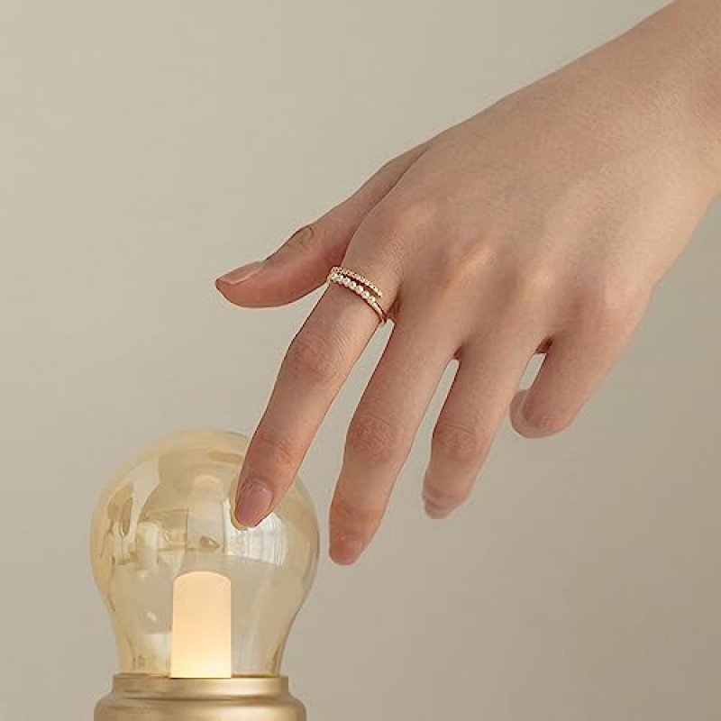 FUNYCHEN 진주 반지 여성을위한 스털링 실버 반지 큐빅 지르코니아와 담수 교양 진주 반지 Dainty Stackable 조절 가능한 오픈 링 패션 성명 쥬얼리 컬렉션 선물