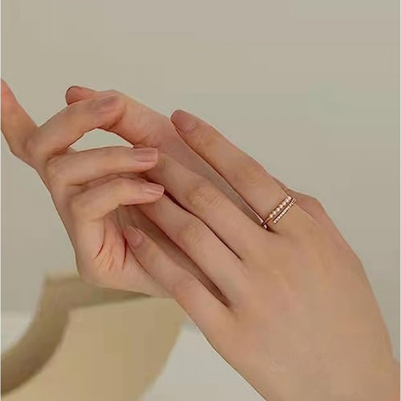 FUNYCHEN 진주 반지 여성을위한 스털링 실버 반지 큐빅 지르코니아와 담수 교양 진주 반지 Dainty Stackable 조절 가능한 오픈 링 패션 성명 쥬얼리 컬렉션 선물