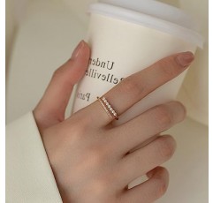 FUNYCHEN 진주 반지 여성을위한 스털링 실버 반지 큐빅 지르코니아와 담수 교양 진주 반지 Dainty Stackable 조절 가능한 오픈 링 패션 성명 쥬얼리 컬렉션 선물