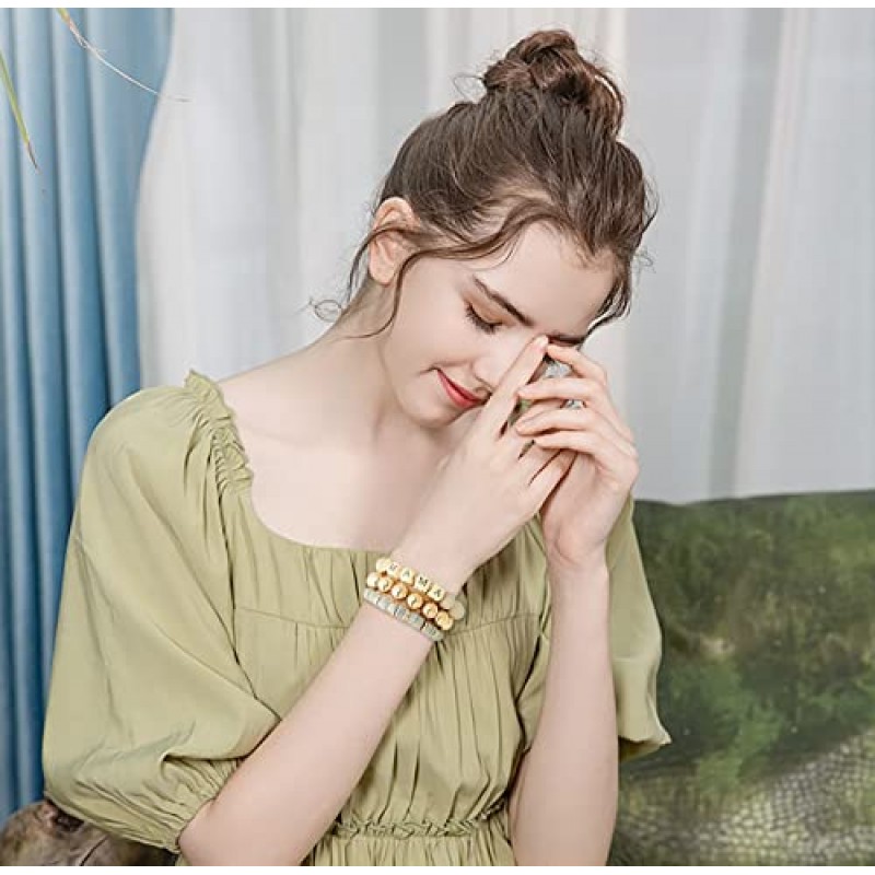 여성용 엄마 팔찌 스택 골드 레이어드 비즈 팔찌 쥬얼리 딸, 아들, 엄마를 위한 생일 선물 여성용 18K 골드 도금 참 팔찌 새 엄마를 위한 선물 엄마, 최고의 엄마 선물을 위한 독특한 크리스마스 선물