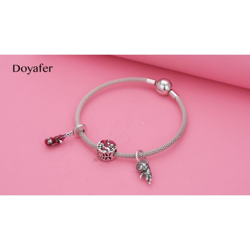 Doyafer 925 스털링 실버 참 아이언 쿨 맨 위니 미키 & 미니 비즈 여성용 팔찌 목걸이 3 개/패키지