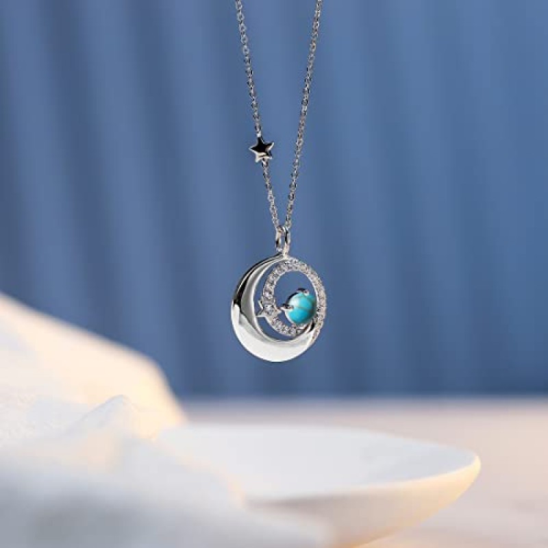 FANCIME 탄생석 목걸이 925 스털링 실버 달과 별 펜던트 파인 쥬얼리 여자를위한 생일 크리스마스 선물 엄마 아내 레이디 딸, 조절 가능한 체인 16 + 2