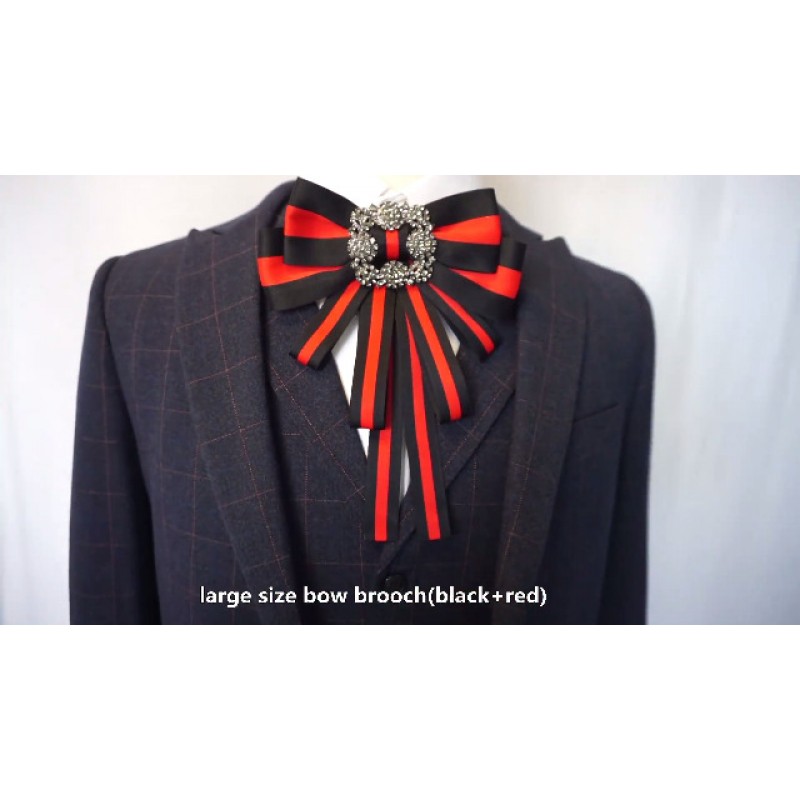 여성을위한 검은 색과 빨간색 나비 넥타이 브로치 럭셔리 라인 석 bowknot 브로치 남성용 대형 나비 넥타이 코사지 패션 jabot 칼라 핀 넥타이 셔츠 쥬얼리 크리스마스 신년 파티
