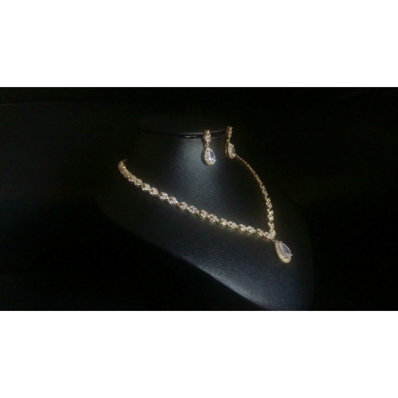 WeimanJewelry 화이트 골드/골드 도금 여성 큐빅 지르코니아 CZ 후작 눈물 신부 테니스 목걸이 및 드롭 귀걸이 세트 웨딩 신부