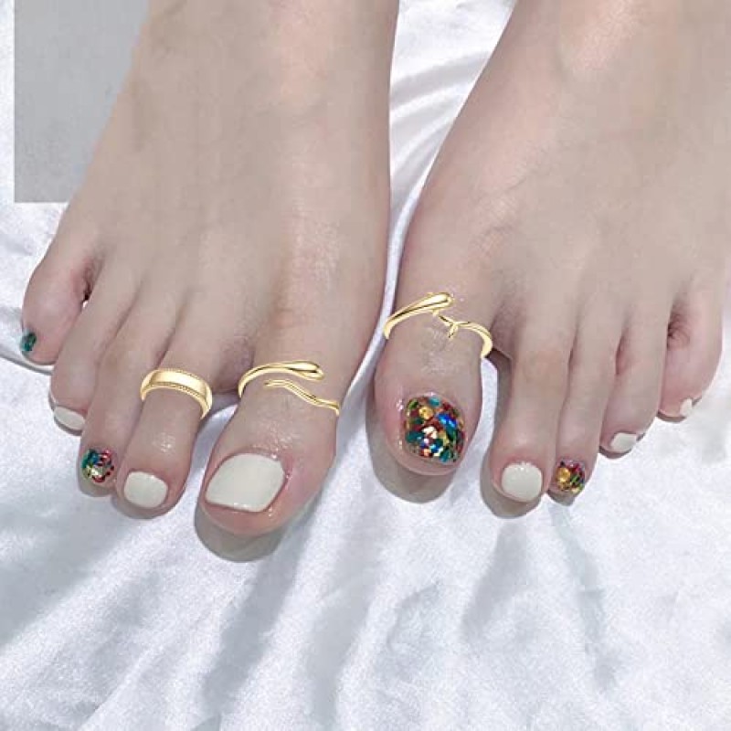 Honsny 20PCS 여자를위한 14K 골드 발가락 반지 여자, 오픈 조절 발가락 링 세트 CZ 꽃 화살표 밴드 미디 테일 핑키 링 여름 해변 골드 발가락 쥬얼리 세트 틴에이저
