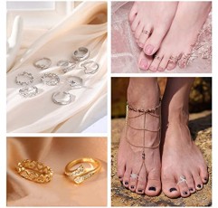 Honsny 20PCS 여자를위한 14K 골드 발가락 반지 여자, 오픈 조절 발가락 링 세트 CZ 꽃 화살표 밴드 미디 테일 핑키 링 여름 해변 골드 발가락 쥬얼리 세트 틴에이저