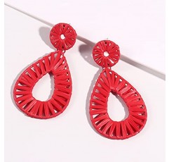 Boho 라피아 귀걸이 성명 눈물 귀걸이 드롭 매달려 보헤미안 귀걸이 여성을위한 귀여운 수제 귀걸이