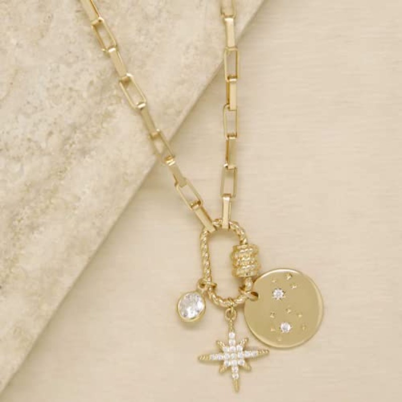 에티카 골드 목걸이. 보석, 골드 체인. 18k 골드 도금 목걸이. Charmed For Sure 펜던트 목걸이. 여성을 위한 생일 선물