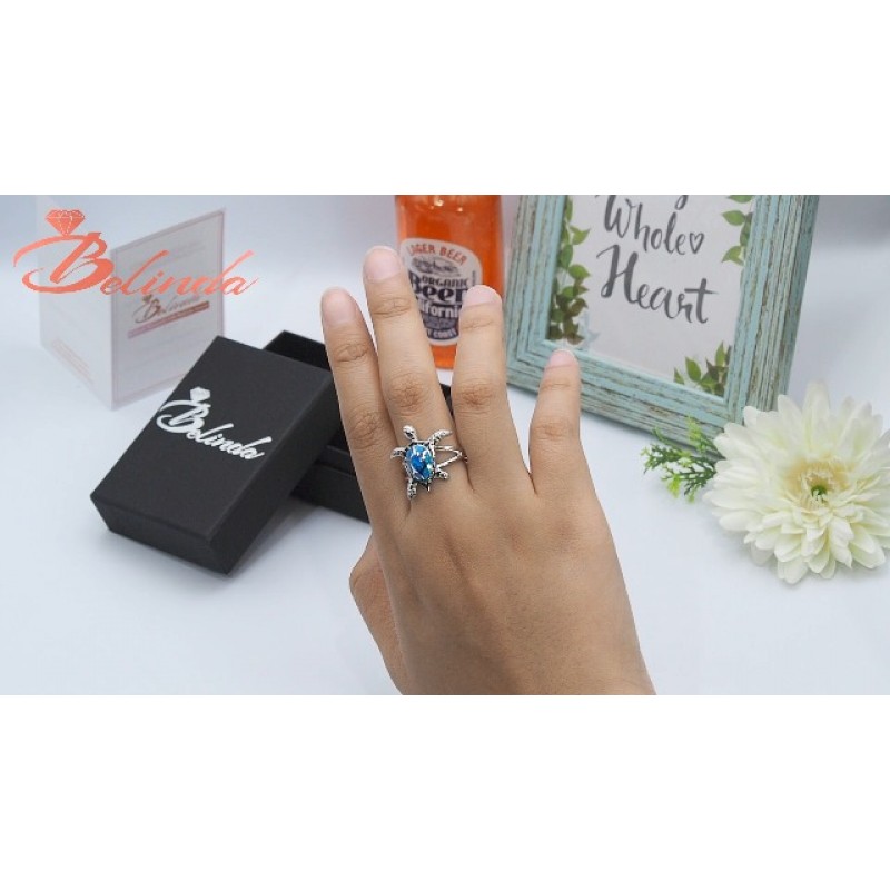 Belinda Jewelz 여성용 925 스털링 실버 우아한 바다거북 프리미엄 파인 링