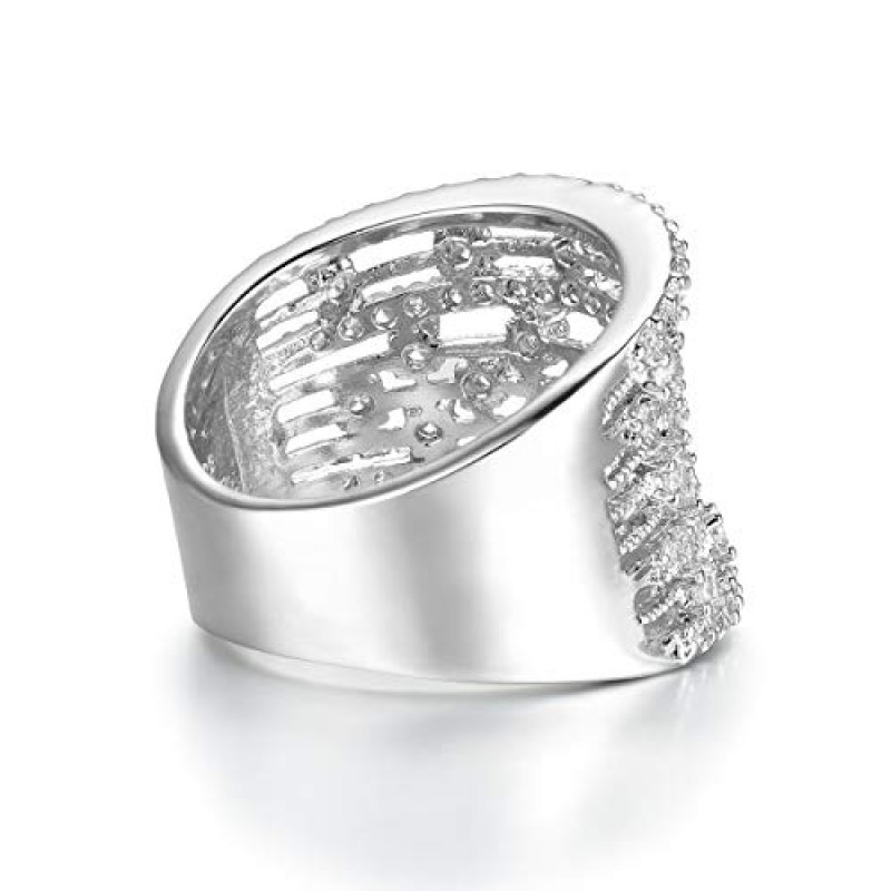 Delicin Jewelry 로듐 도금 큐빅 지르코니아 이터니티 밴드 칵테일 링