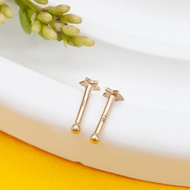 Designfy 14k 골드 코 링 스터드 여성용 남성용, 22G/20G 코 링 옐로우/화이트 골드 피어싱 쥬얼리, 피부 안전, 저자 극성 골드 코 피어싱