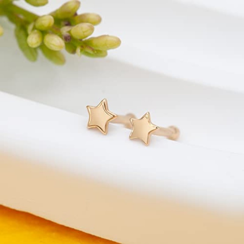 Designfy 14k 골드 코 링 스터드 여성용 남성용, 22G/20G 코 링 옐로우/화이트 골드 피어싱 쥬얼리, 피부 안전, 저자 극성 골드 코 피어싱