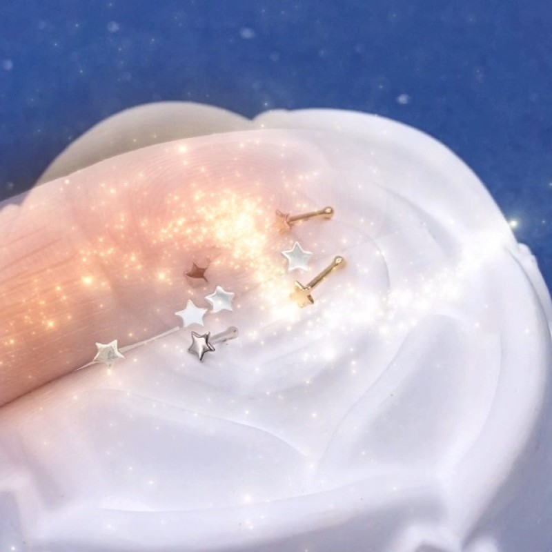 Designfy 14k 골드 코 링 스터드 여성용 남성용, 22G/20G 코 링 옐로우/화이트 골드 피어싱 쥬얼리, 피부 안전, 저자 극성 골드 코 피어싱