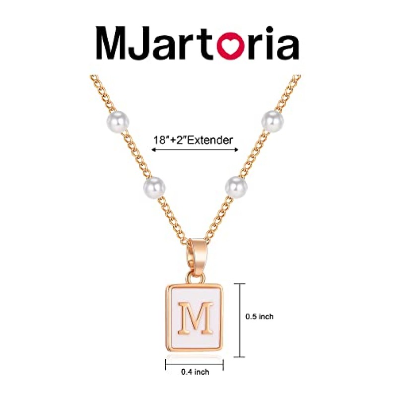 여성을위한 MJartoria Dainty 초기 목걸이 14K 샴페인 골드 도금 진주 체인 편지 펜던트 목걸이 소녀를위한 유행 미니멀리스트 위성 구슬 쥬얼리 선물