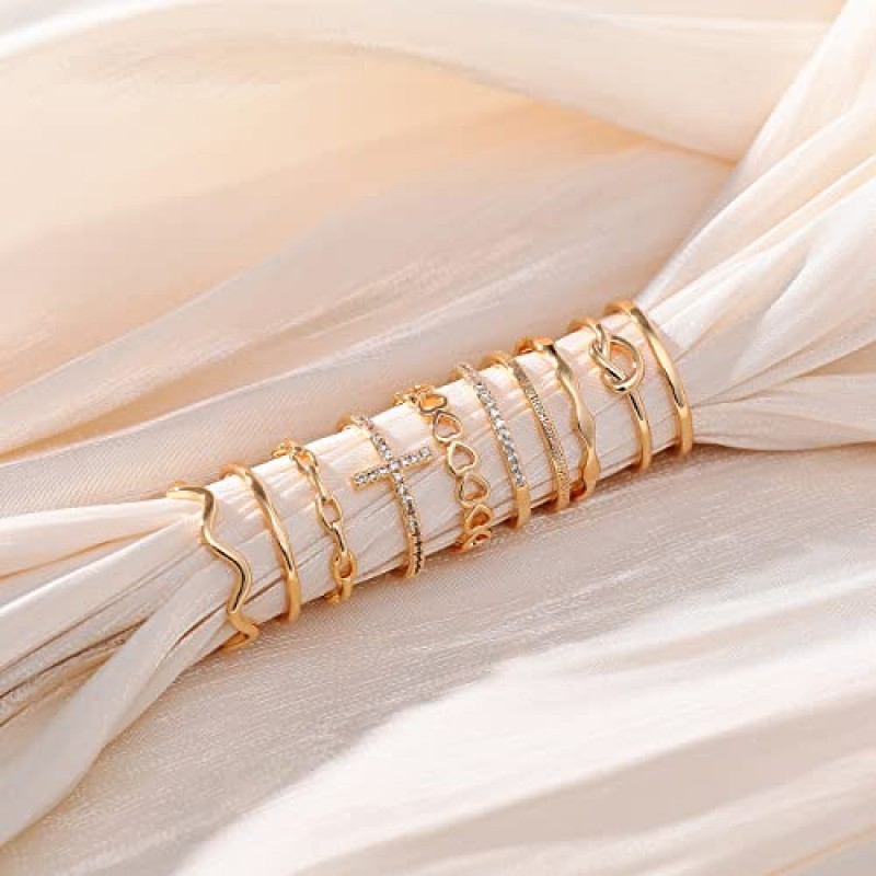 ZOERAY 10PCS 14K 골드 도금 스태킹 링 여성용 엄지 스태킹 너클 밴드 링 일반 트위스트 얇은 조인트 핑거 웨딩 골드 링 세트 10 대 소녀 사이즈 4 ~ 11