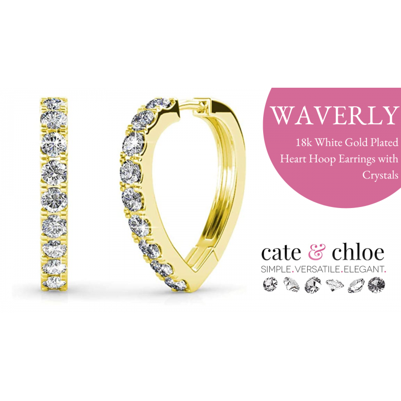 Cate & Chloe Waverly 케어프리 18k 화이트 골드 도금 샹들리에 크리스털 후프 귀걸이