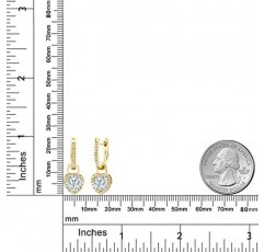 보석 스톤 킹 18K 옐로우 골드 도금 실버 화이트 모이사나이트 및 화이트 여성용 사파이어 댕글 귀걸이(2.10 Cttw, 하트 모양 6MM)