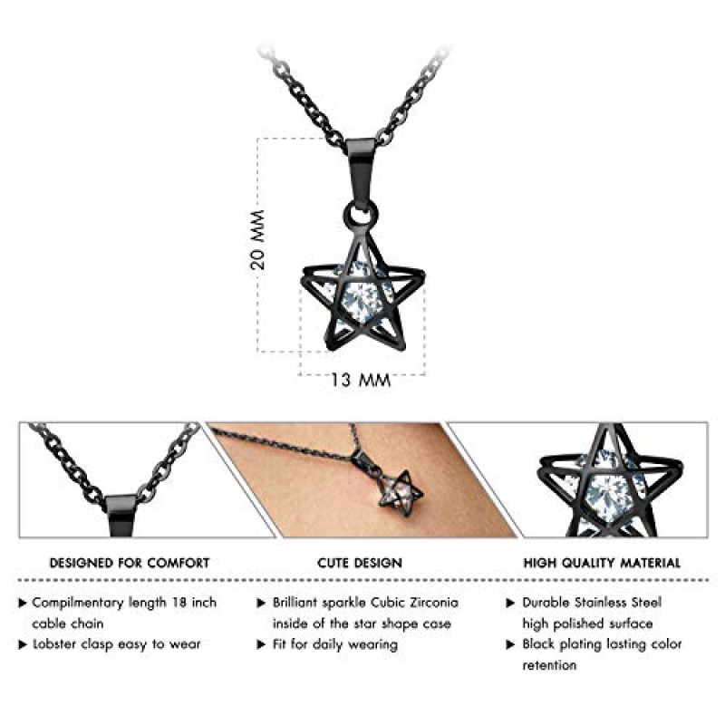 555Jewelry 여성용 스테인레스 스틸 스타 큐빅 지르코니아 최소 펜던트 목걸이