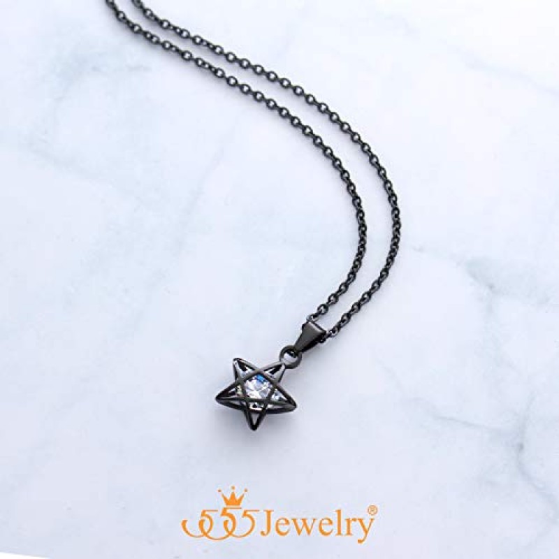 555Jewelry 여성용 스테인레스 스틸 스타 큐빅 지르코니아 최소 펜던트 목걸이