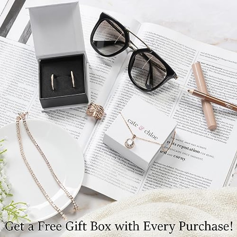 Cate & Chloe Betty 18K 화이트 골드 도금 담수 진주 크리스털 귀걸이, 아름다운 클래식 진주 드롭 댕글 귀걸이, 여성 특별 행사 주얼리
