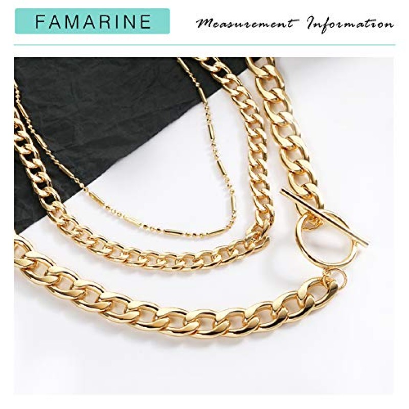 FAMARINE 14K 골드 도금 체인 목걸이 여성용 다층 체인 쿠바 링크 클립 체인 목걸이 계층화 된 목걸이 세트 여성용 선물