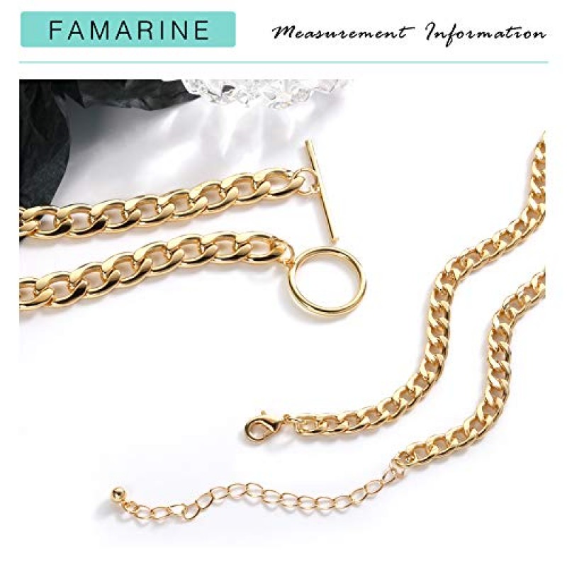 FAMARINE 14K 골드 도금 체인 목걸이 여성용 다층 체인 쿠바 링크 클립 체인 목걸이 계층화 된 목걸이 세트 여성용 선물