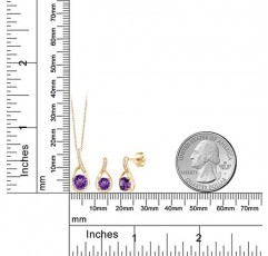 보석 스톤 킹 18K 옐로우 골드 도금 실버 라운드 퍼플 자수정 및 화이트 다이아몬드 펜던트 및 귀걸이 쥬얼리 세트 여성용(1.74 Cttw, 보석 탄생석, 18인치 체인 포함)