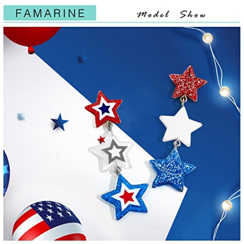 FAMARINE 7 월 4 일 귀걸이 미국 귀걸이 여성을위한 미국 귀걸이 귀여운 애국 귀걸이 스타 귀걸이 선물