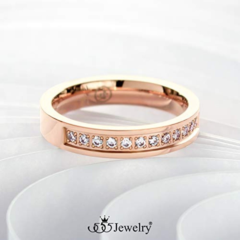 555Jewelry 여성용 스테인레스 스틸 클래식 CZ 웨딩 약혼 밴드 반지