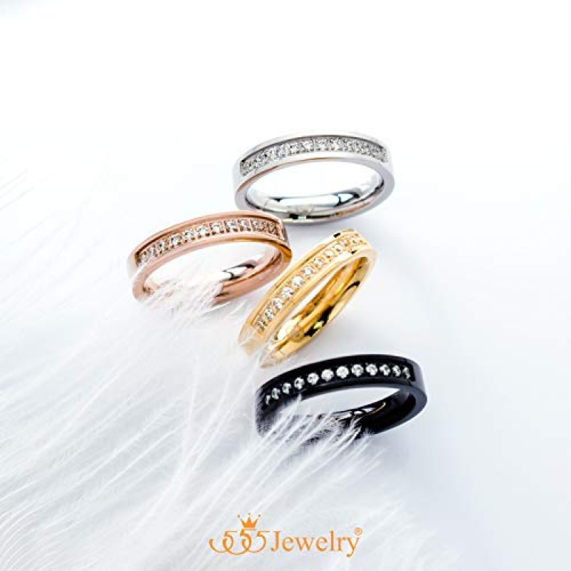 555Jewelry 여성용 스테인레스 스틸 클래식 CZ 웨딩 약혼 밴드 반지