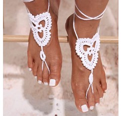 Ursumy 계층화 된 발목 신발 크로 셰 뜨개질 꽃 비치 샌들 발목 발 체인 레이스 맨발 발찌 여성과 소녀를위한 요가 신발 (2Pcs)