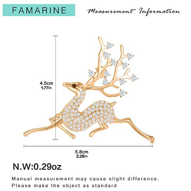 FAMARINE CZ Sika 사슴 브로치, 크리스마스 트리 브로치 핀 동물 브로치 핀 큐빅 지르코니아 크리스탈로 포장