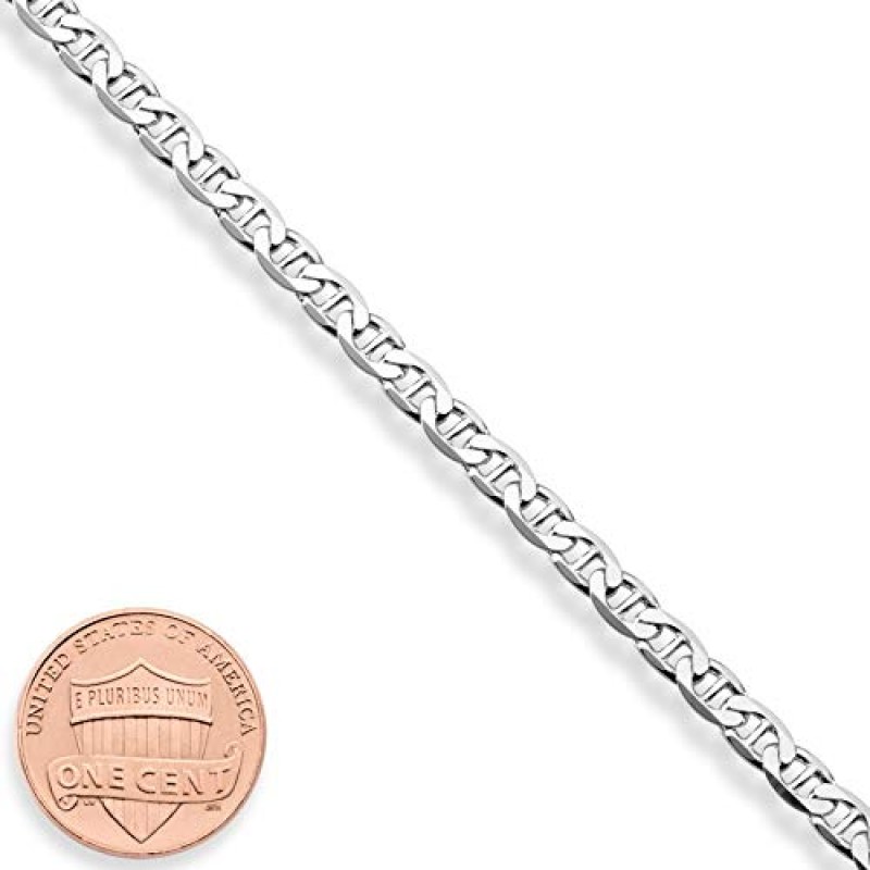 Miabella 925 스털링 실버 이탈리안 3mm, 4mm 솔리드 다이아몬드 컷 마리너 링크 체인 여성용 발목 발목 팔찌, 이탈리아산