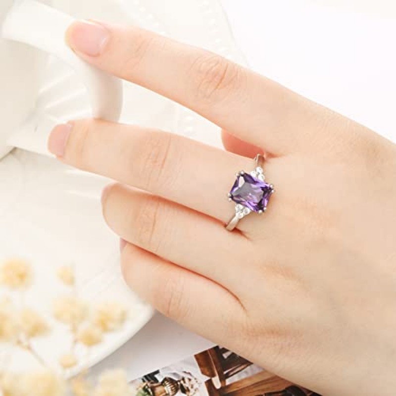 BONLAVIE 925 스털링 실버 화이트 골드 도금 5.3ct 8x10mm 여성용 에메랄드 반지/자수정 반지/사파이어 반지 제작 약혼 반지 웨딩 밴드 사이즈 5-10 에메랄드 컷 약속 반지
