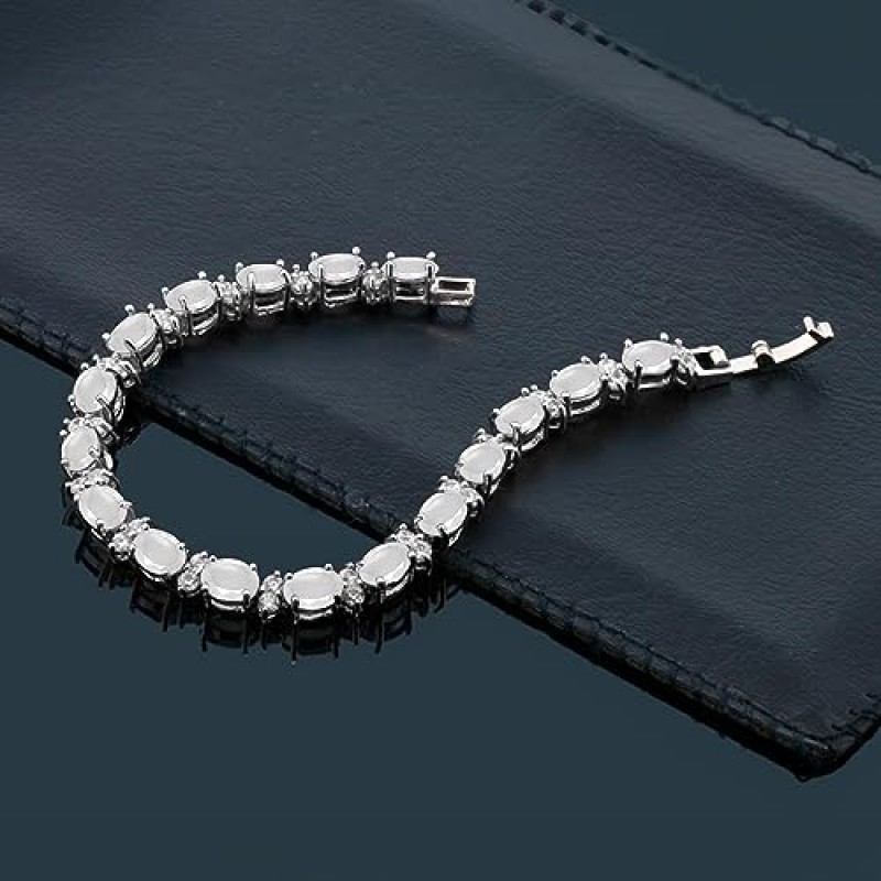 보석 스톤 킹 20.00 Ct 여성용 화려한 타원형 및 원형 7 인치 스파클링 큐빅 지르코니아 CZ 테니스 팔찌