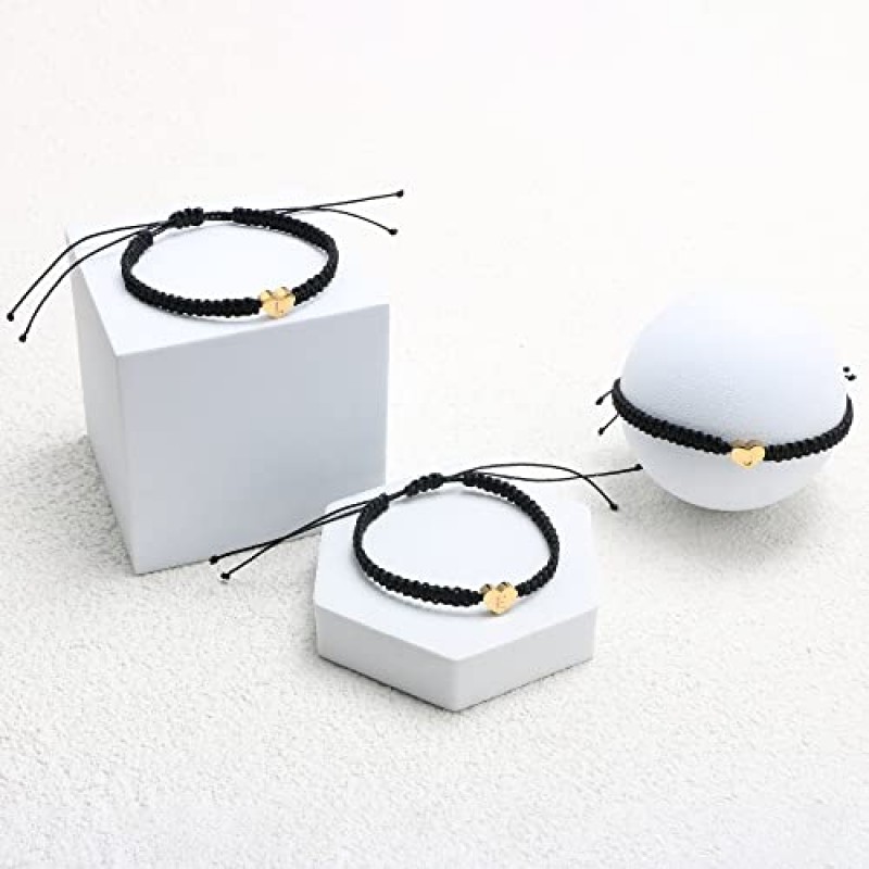 JoycuFF 우정 선물 여성용 하트 초기 팔찌 십대 소녀 커플 엄마 아빠 딸 아들 18K 골드 문자 A-Z 매력 팔찌 수제 로프 조절 보석 생일 어머니의 날