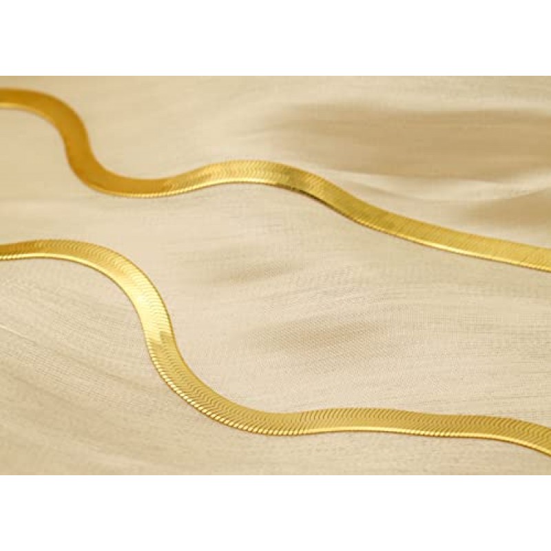 PORI JEWELERS 스털링 실버 3MM, 4.5MM, 5.5MM, 7MM 유연한 플랫 매직 헤링본 체인 목걸이 위에 18K 골드 도금