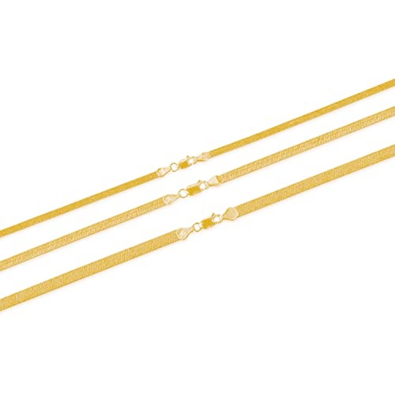 PORI JEWELERS 스털링 실버 3MM, 4.5MM, 5.5MM, 7MM 유연한 플랫 매직 헤링본 체인 목걸이 위에 18K 골드 도금