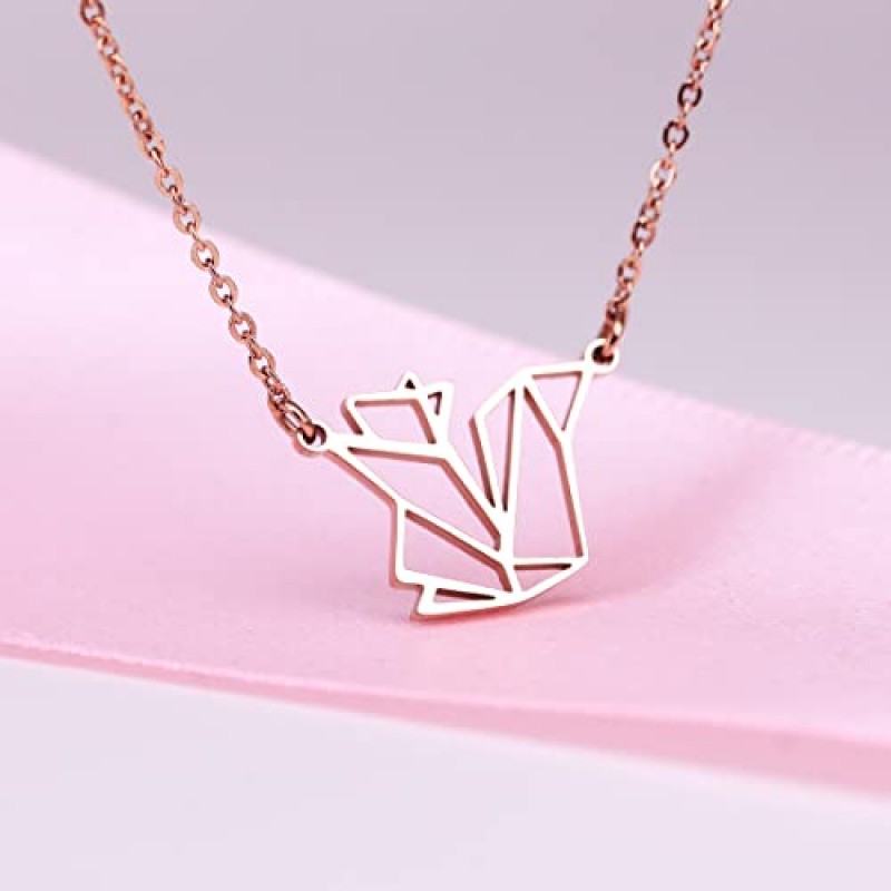HANFLY 다람쥐 목걸이 기하학 종이 접기 쥬얼리 여자와 여자를위한 사랑스러운 귀여운 목걸이 선물 16.5 