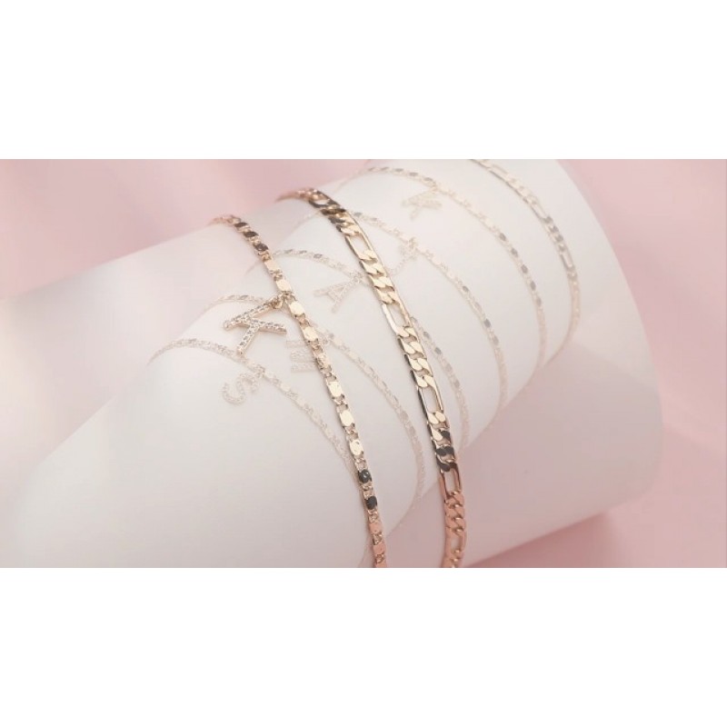 여성용 발목 팔찌, 14K 골드 도금 Dainty Layered Figaro 체인 CZ 초기 Anklets 세트 여성용 여름 보석 선물 Teen Girls