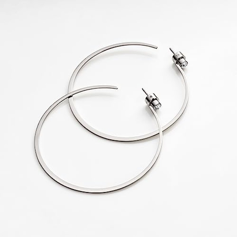 여성용 Michael Kors 스테인레스 스틸 큐빅 지르코니아 위스퍼 후프 귀걸이, 색상: 실버 (모델: MKJ6000040)