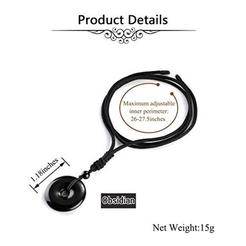 Jovivi 30mm 원형 도넛 치유 크리스탈 목걸이 천연 세미 귀중한 차크라 보석 돌 부적 행운의 동전 도넛 매력 보호 석영 레이키 펜던트 목걸이 남성 여성을위한 조정 가능한 로프