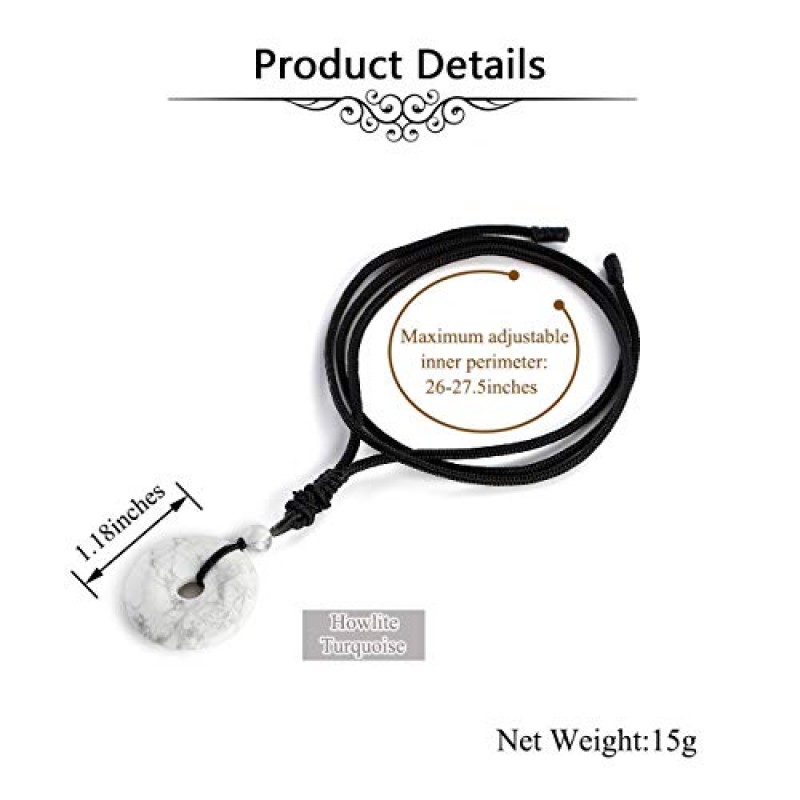 Jovivi 30mm 원형 도넛 치유 크리스탈 목걸이 천연 세미 귀중한 차크라 보석 돌 부적 행운의 동전 도넛 매력 보호 석영 레이키 펜던트 목걸이 남성 여성을위한 조정 가능한 로프