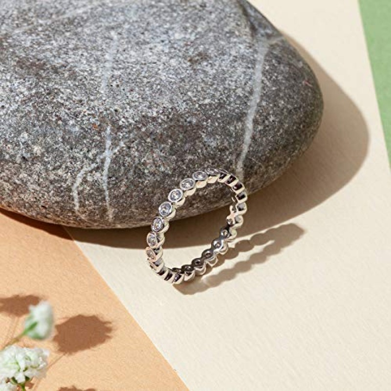 PAVOI 14K 골드 도금 반지 큐빅 지르코니아 러브 링 | 여성용 2.8mm 스택형 링 | 여성용 금반지